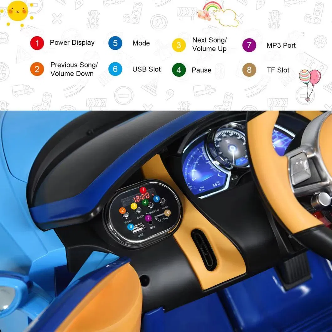12V Kids Ride on Car Licensed Bugatti Chiron Electric Car W/ Remote Control with ASTM F963 Blue Color