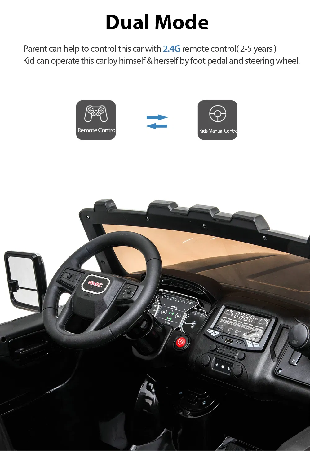 2.4G Remote Control Licensed Gmc Ride on Car for Kids Baby Vehicle Toy