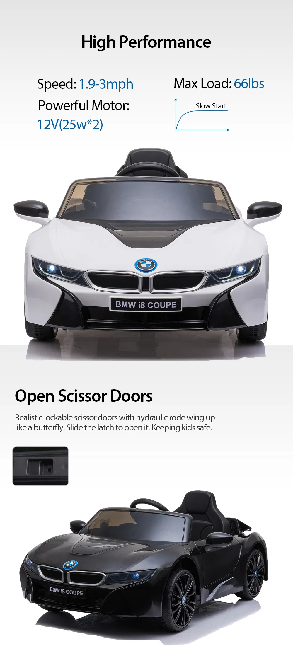 4 Wheels Suspension Licensed BMW I8 Coupe Kids Ride on Car
