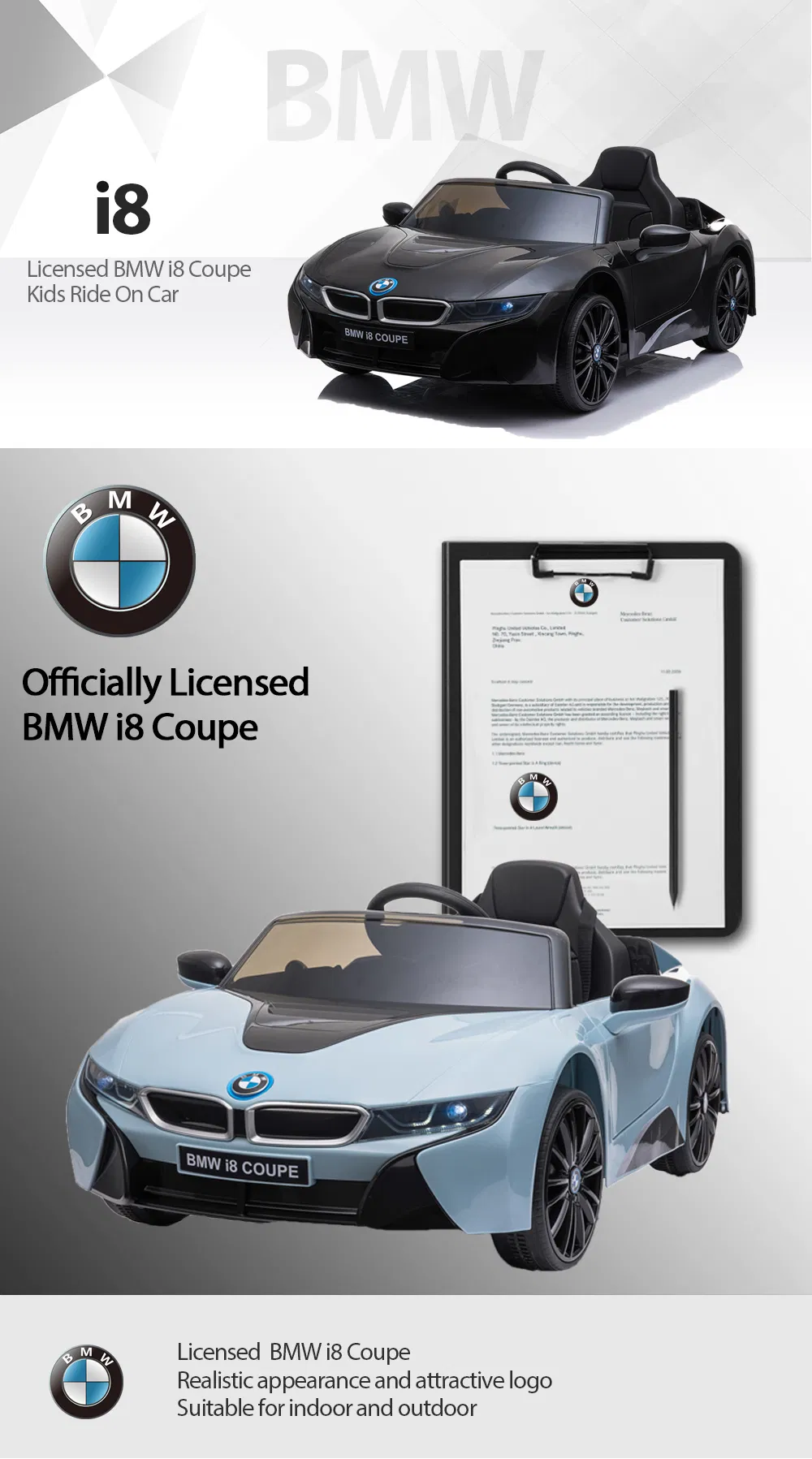 4 Wheels Suspension Licensed BMW I8 Coupe Kids Ride on Car