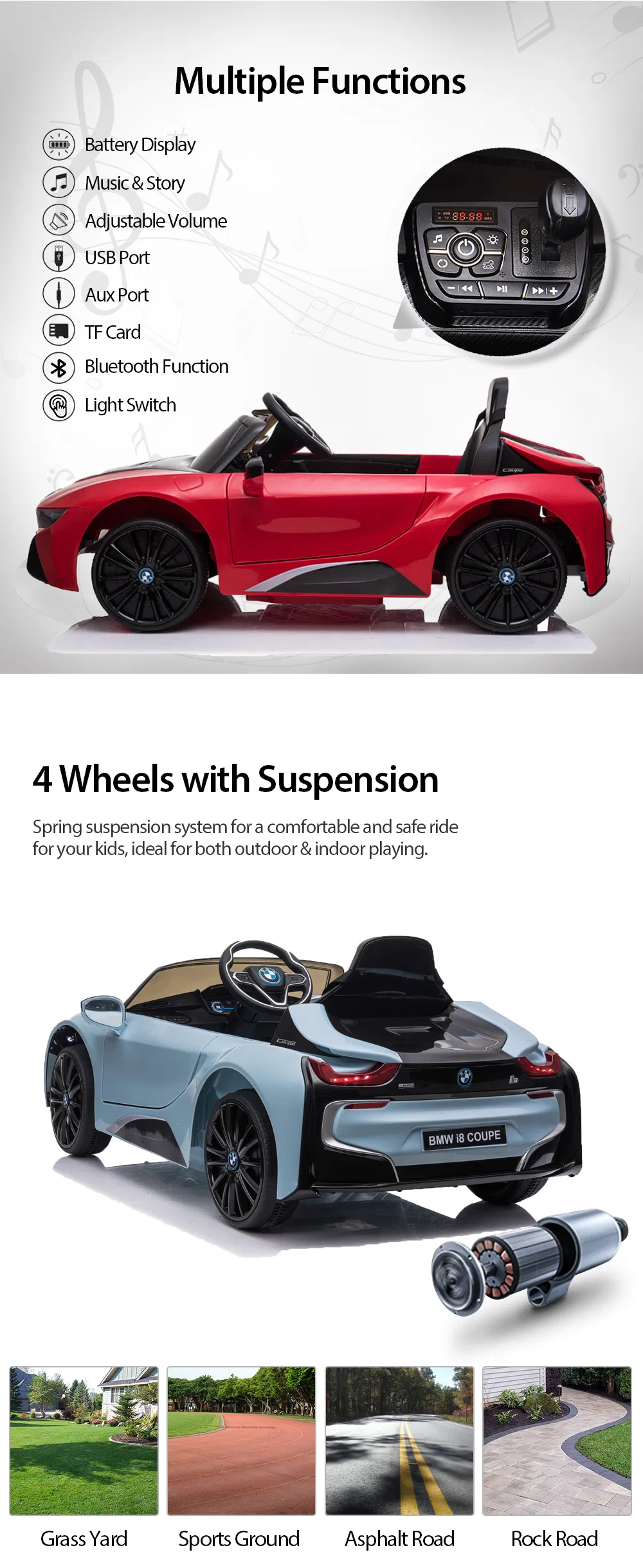 4 Wheels Suspension Licensed BMW I8 Coupe Kids Ride on Car