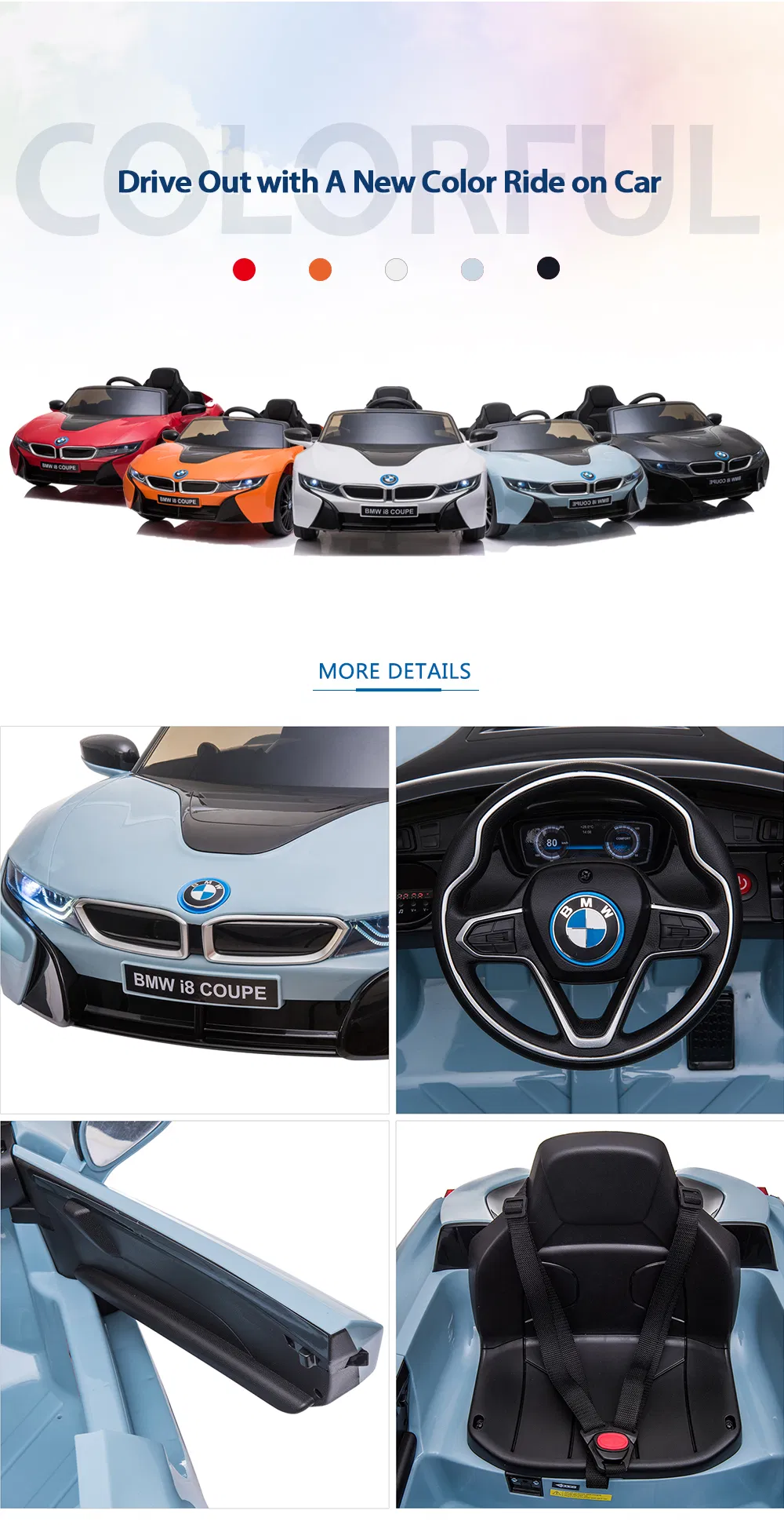 4 Wheels Suspension Licensed BMW I8 Coupe Kids Ride on Car