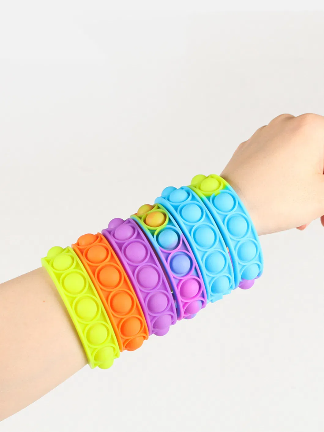 6PCS Sensory Wristband Toy Push Pop Bubble Fidget Bracelet Colorful Rainbow Silicone Bracelet Toys