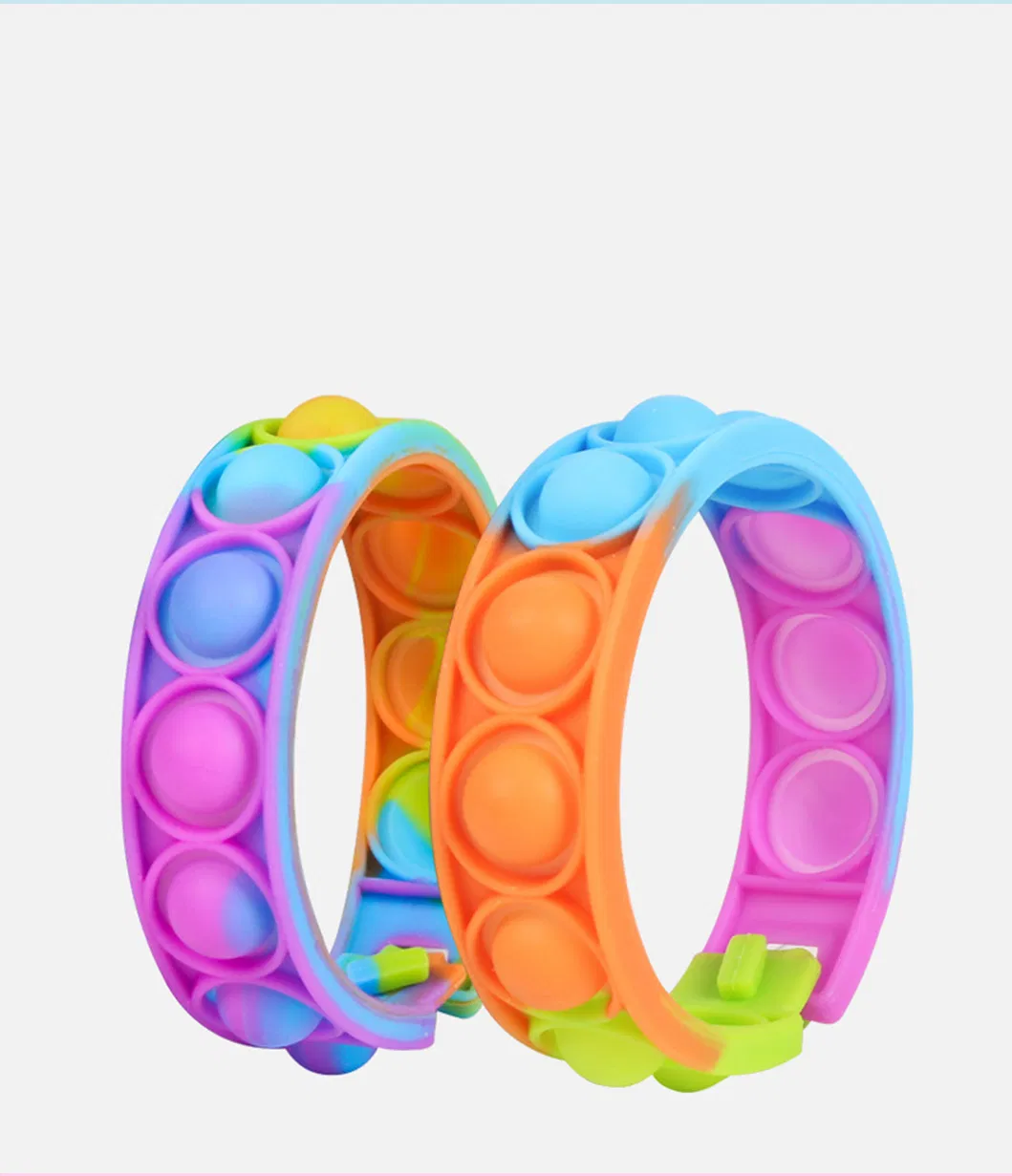 6PCS Sensory Wristband Toy Push Pop Bubble Fidget Bracelet Colorful Rainbow Silicone Bracelet Toys