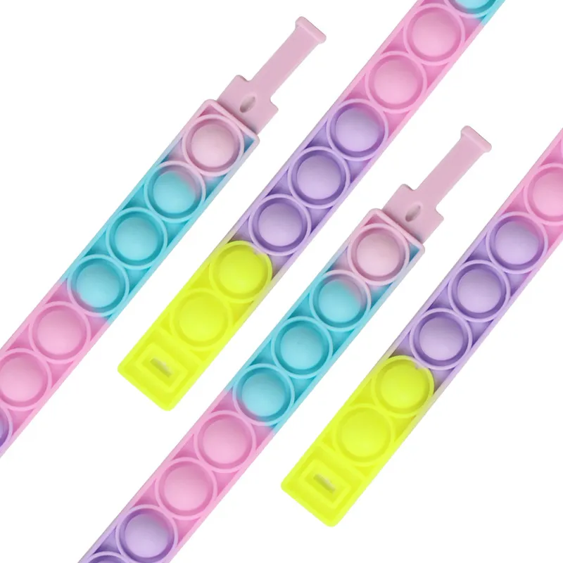 6PCS Sensory Wristband Toy Push Pop Bubble Fidget Bracelet Colorful Rainbow Silicone Bracelet Toys