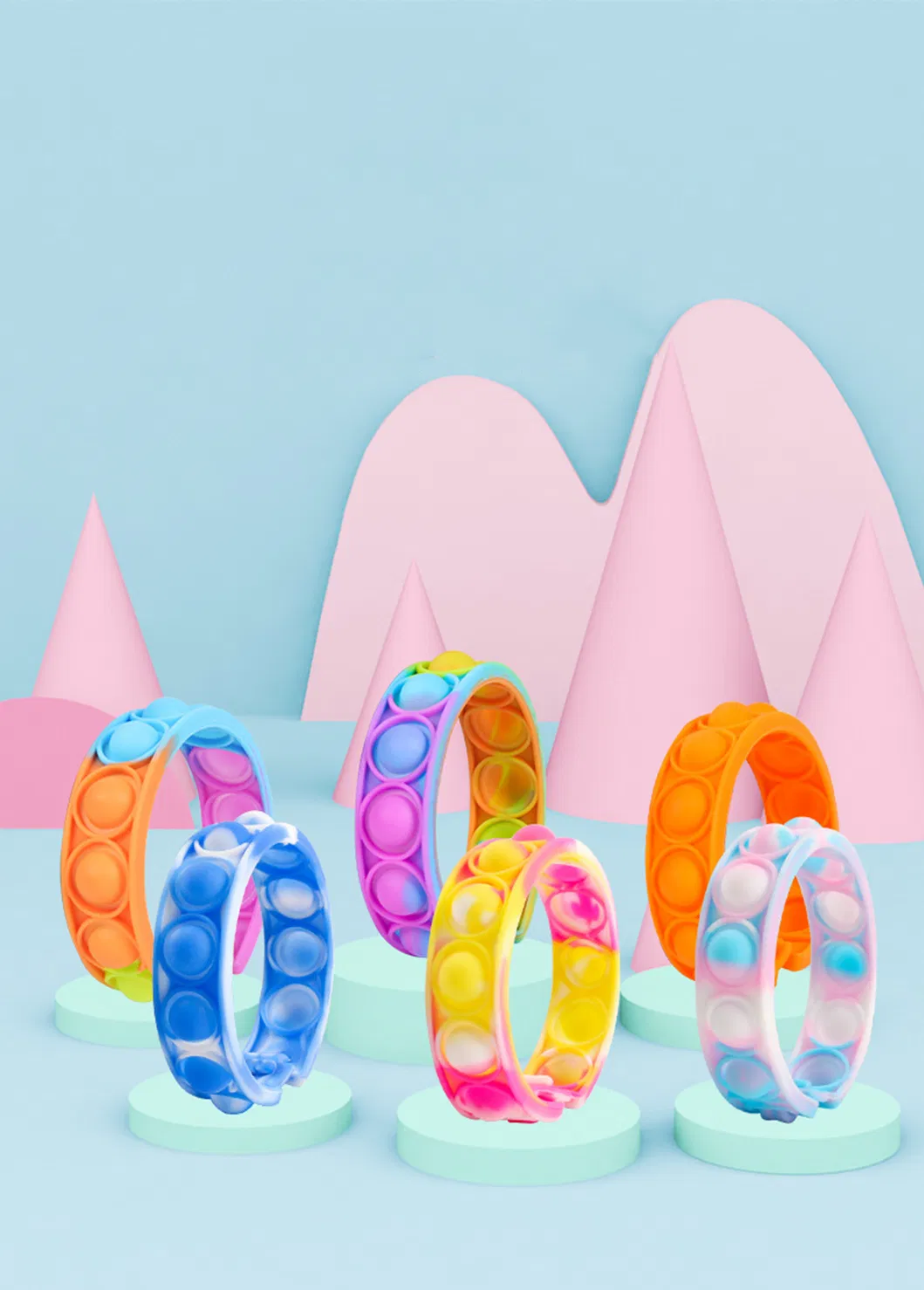 6PCS Sensory Wristband Toy Push Pop Bubble Fidget Bracelet Colorful Rainbow Silicone Bracelet Toys