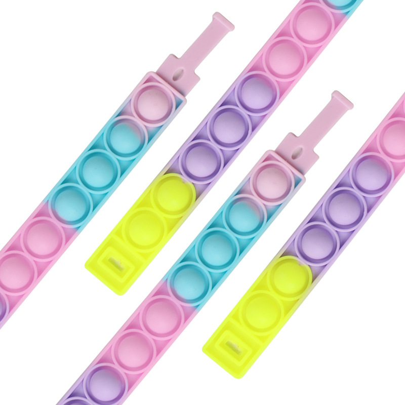 6PCS Sensory Wristband Toy Push Pop Bubble Fidget Bracelet Colorful Rainbow Silicone Bracelet Toys