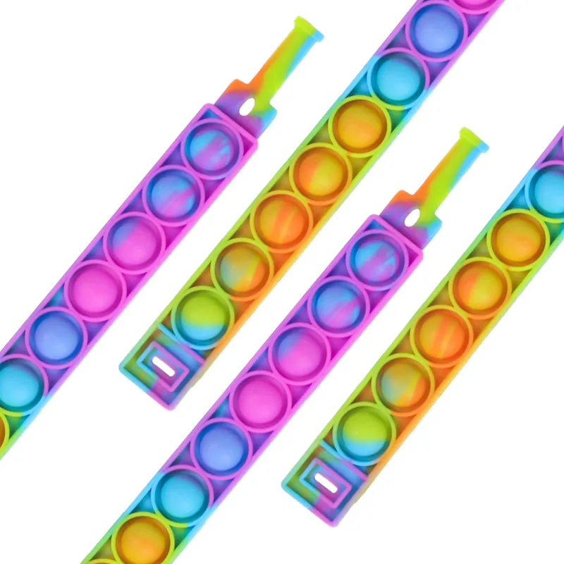 6PCS Sensory Wristband Toy Push Pop Bubble Fidget Bracelet Colorful Rainbow Silicone Bracelet Toys