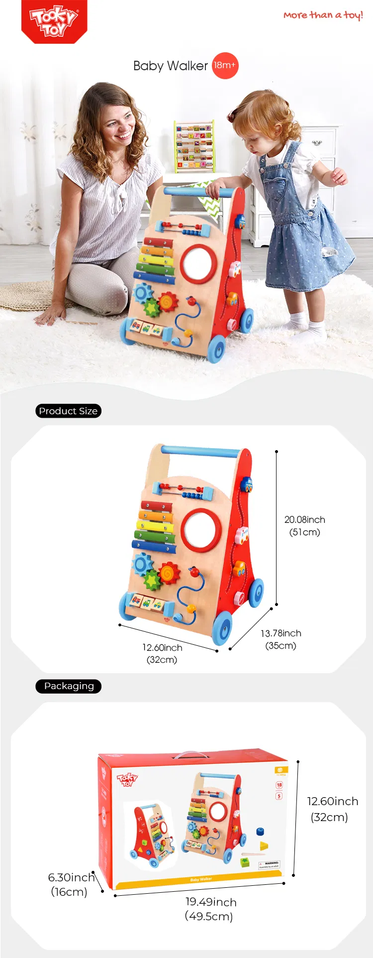 Baby Toys Wooden Push and Pull Learning Walker for Boys and Girls