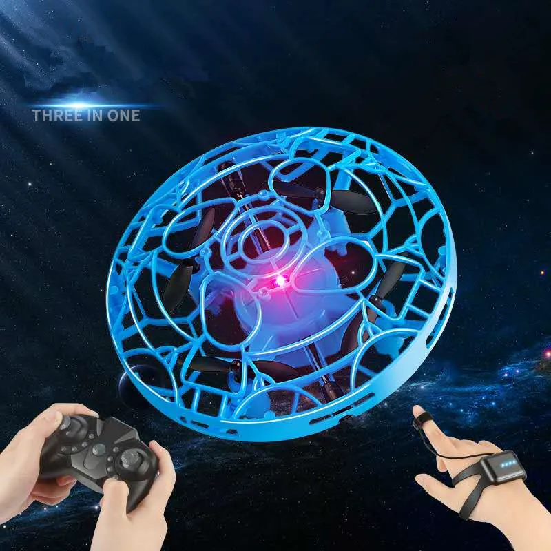 Christmas Gift 3 in 1 Mini Induction Gesture Sensor UFO Flying Toy Game Remote Control Watch Drone for Kids