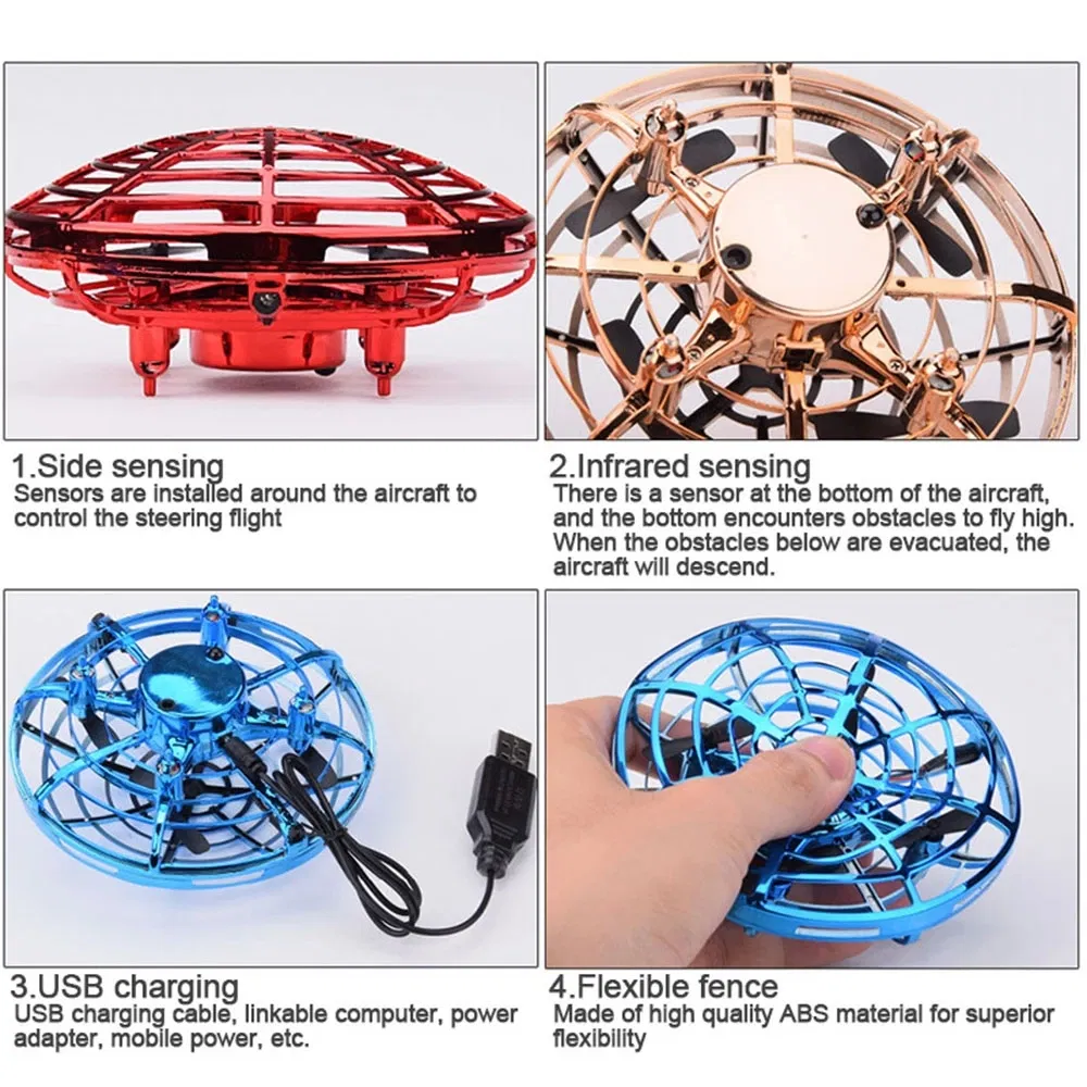 Christmas Gift 3 in 1 Mini Induction Gesture Sensor UFO Flying Toy Game Remote Control Watch Drone for Kids