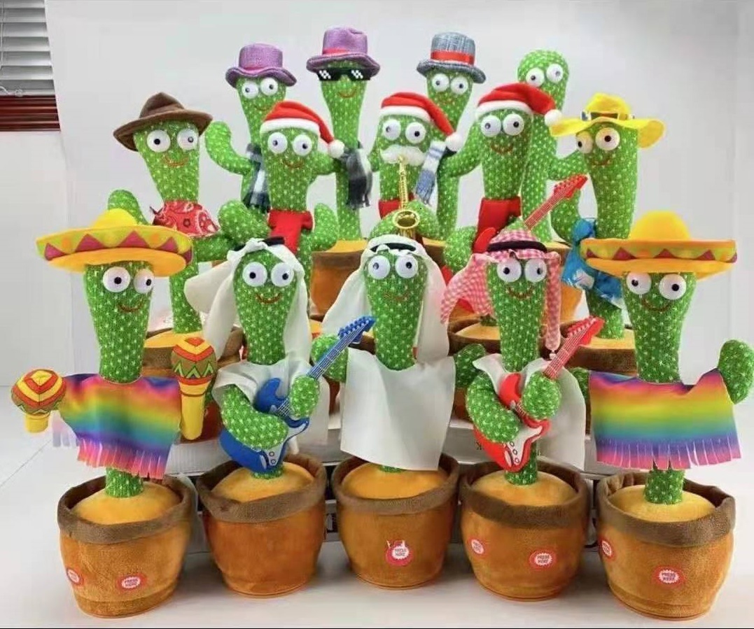 Dancing Cactus Singing Plush Toy Funny Electronic Shake Music Toy with 3 English Songs for Early Childhood Education