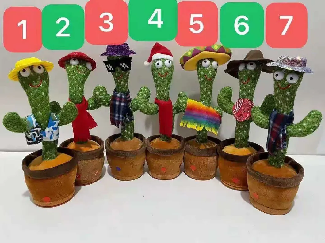 Dancing Cactus Singing Plush Toy Funny Electronic Shake Music Toy with 3 English Songs for Early Childhood Education