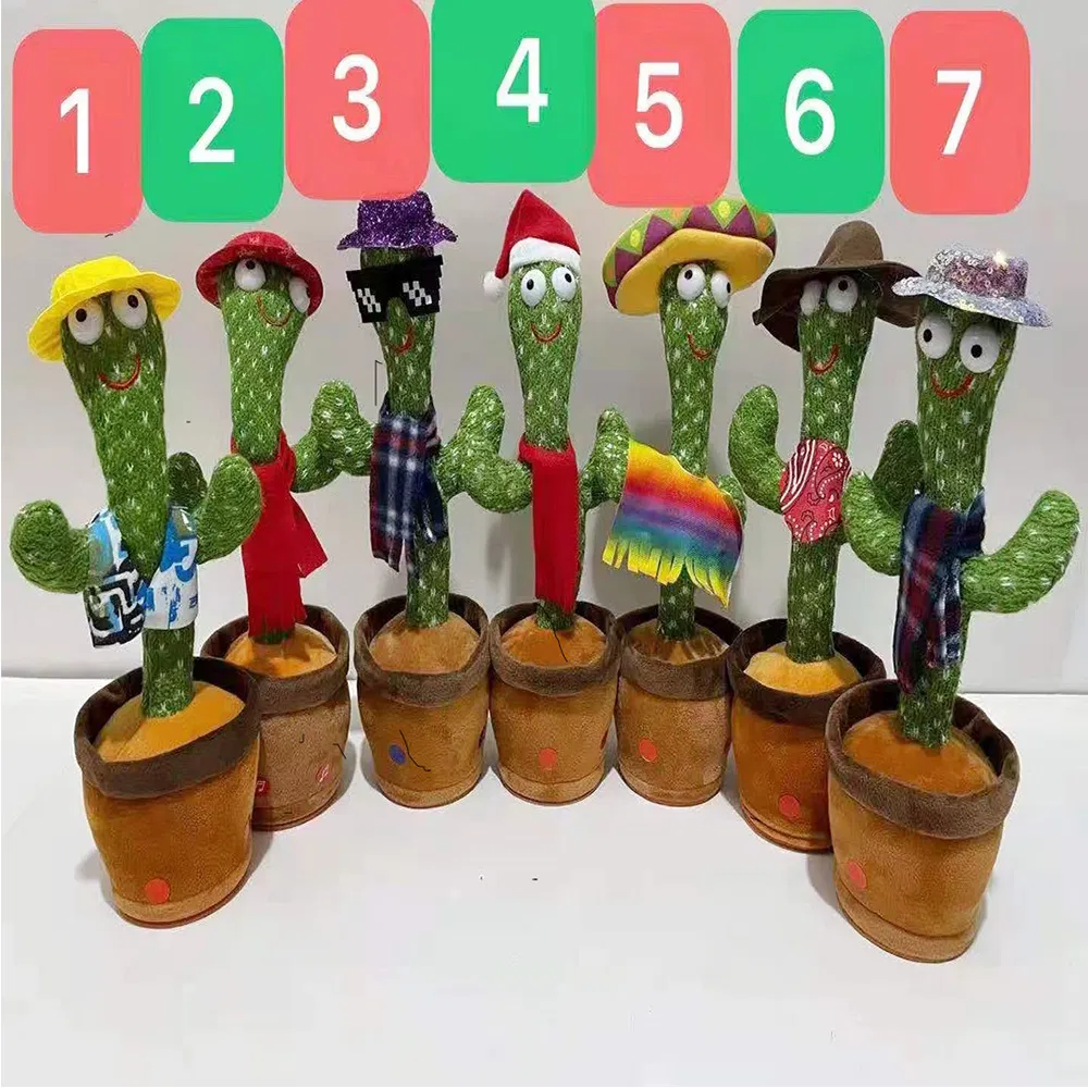 Dancing Cactus Toy - 120 Songs Singing, Talking, Record & Repeating What You Say Electric Cactus, Wiggle Mimicking Parrot Sunny Cactus Plush Toy