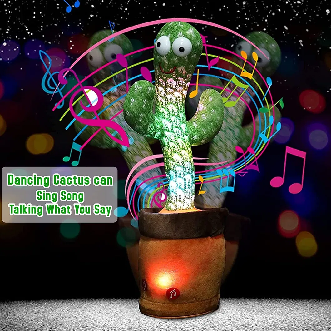 Dancing Cactus Toy - 120 Songs Singing, Talking, Record & Repeating What You Say Electric Cactus, Wiggle Mimicking Parrot Sunny Cactus Plush Toy