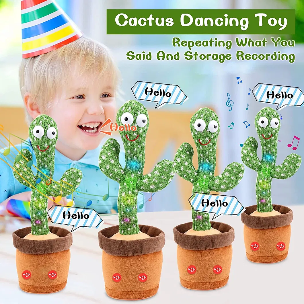 Dancing Cactus Toy - 120 Songs Singing, Talking, Record & Repeating What You Say Electric Cactus, Wiggle Mimicking Parrot Sunny Cactus Plush Toy