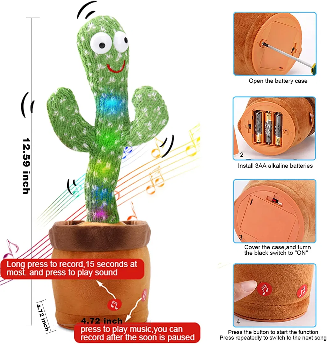 Dancing Cactus Toy, Talking Cactus Plush Toys, Singing Cactus Toy Recording and Repeats What You Say, Sunny The Cactus Toy