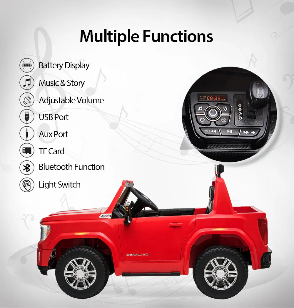 Licensed GMC Kids Ride on Car with Remote Control, 2 Seaters, MP3, LED Lights