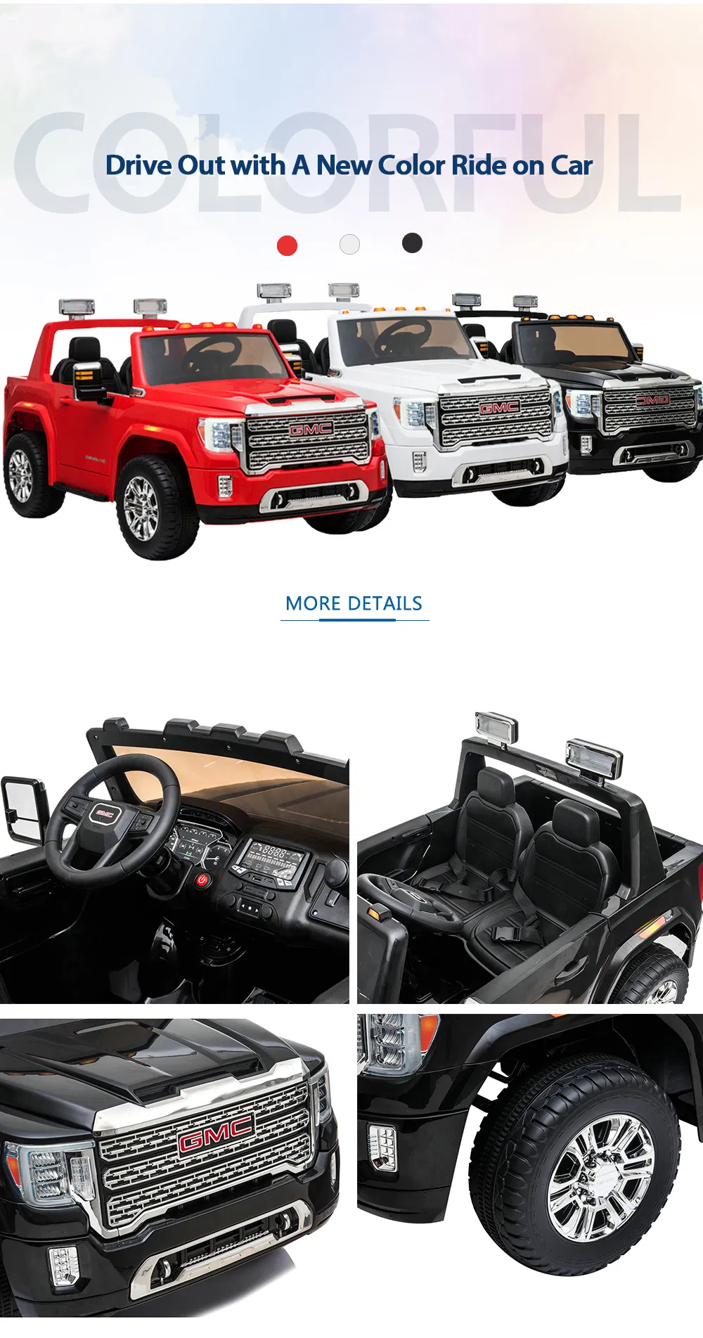 Licensed GMC Kids Ride on Car with Remote Control, 2 Seaters, MP3, LED Lights