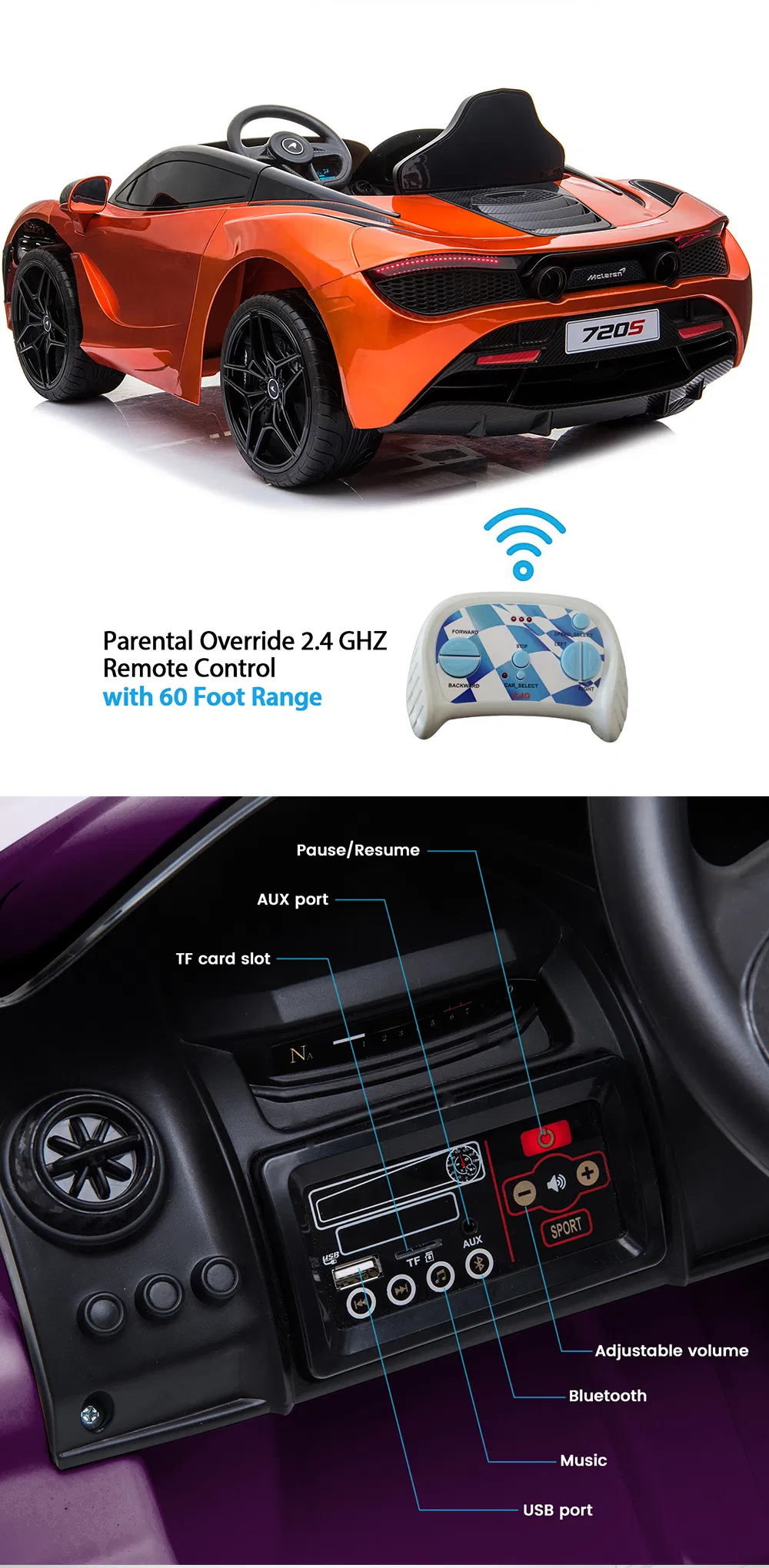 Licensed Mclaren 720s Red Ride on Car with Music Effects