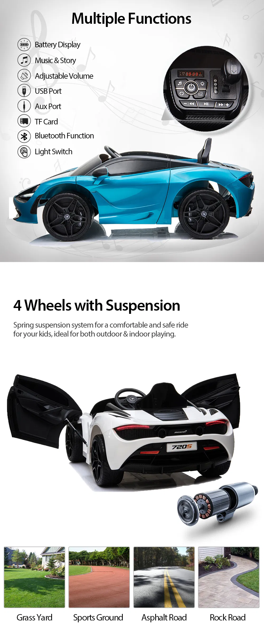 Licensed Mclaren 720s Red Ride on Car with Music Effects