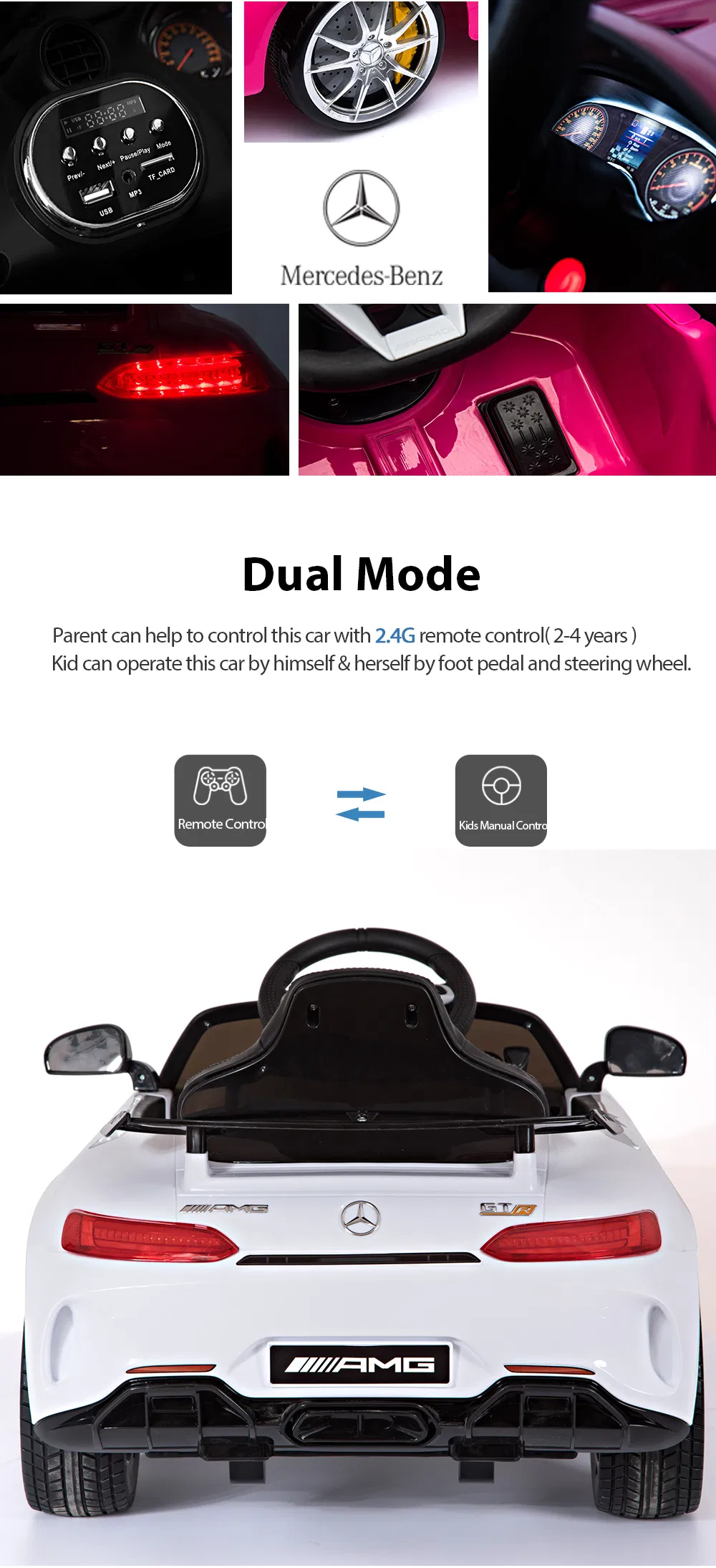 Licensed Mercedes Benz Gtr Ride on Car 2.4G Bluetooth R/C Remote Control Toys