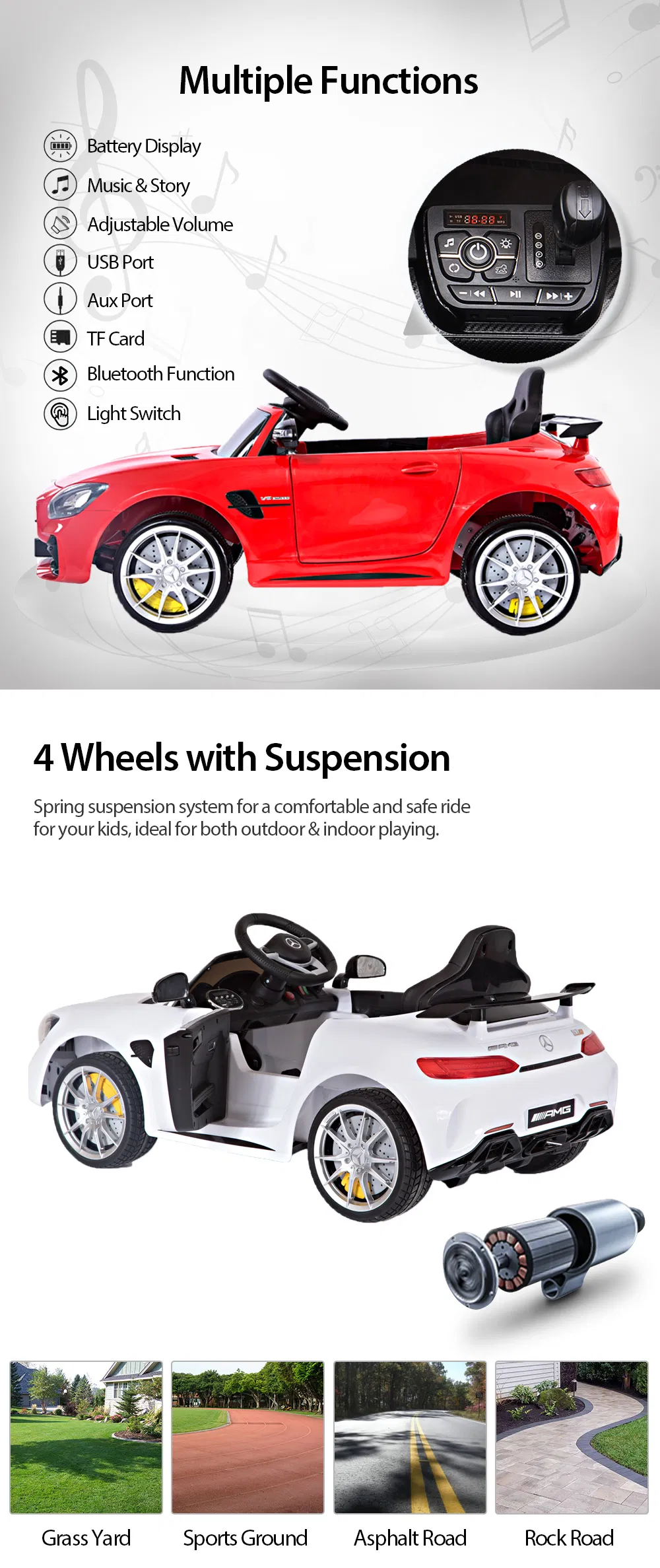 Licensed Mercedes Benz Gtr Ride on Car 2.4G Bluetooth R/C Remote Control Toys