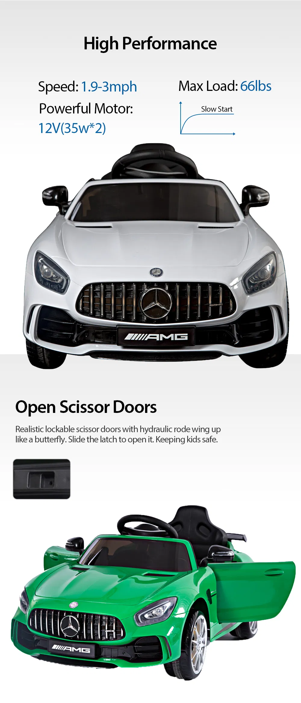 Licensed Mercedes Benz Gtr Ride on Car 2.4G Bluetooth R/C Remote Control Toys