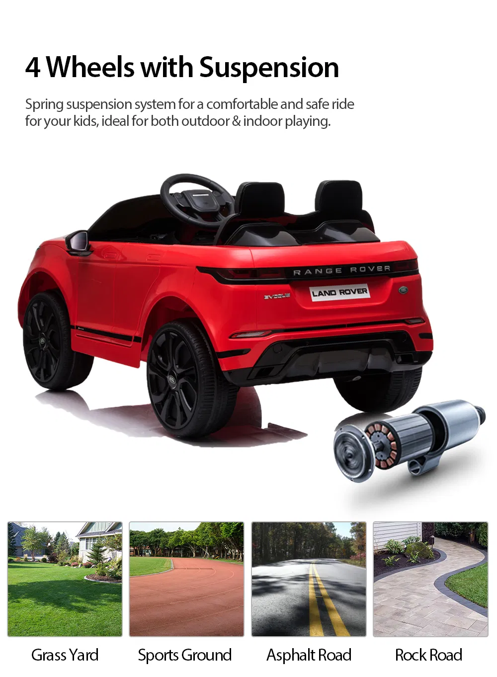 Licensed Range Rover 12V Ride on Car with Bluetooth Remote Control, MP3, Radio, LED Lights
