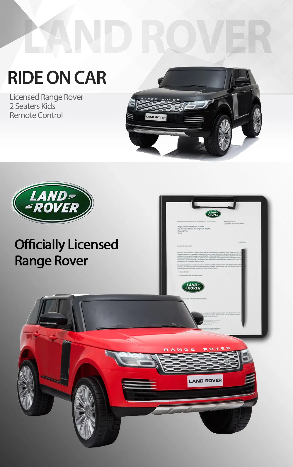 Licensed Range Rover 2 Seaters Kids Electric Ride on Car with Openable Doors