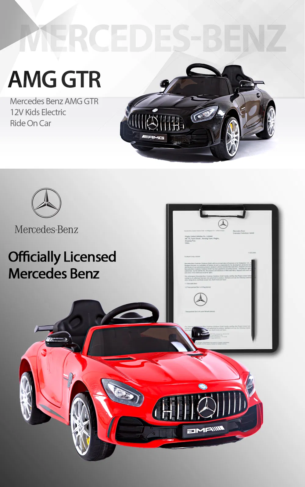 Stylish Licensed Mercedes Benz Gtr Ride on Car with MP3 Socket, LED Lights