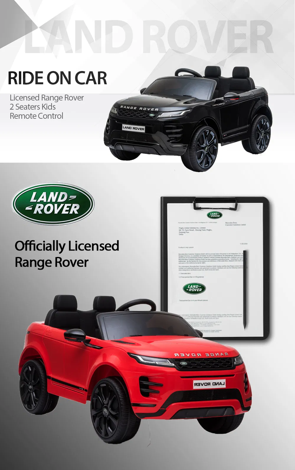 White Color Electric Pedal Controlled Licensed Range Rover Ride on Car for Children